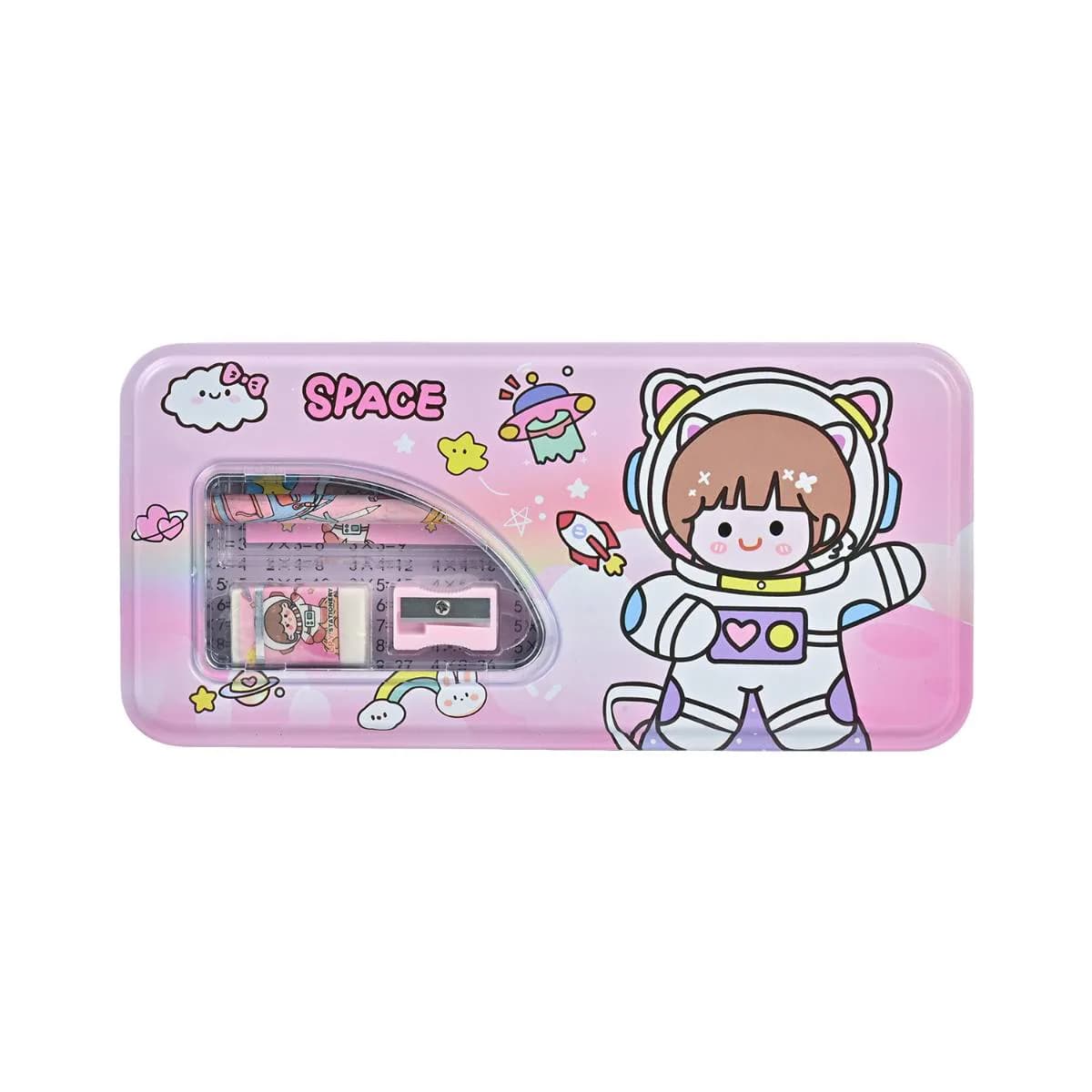 Pink Space Compass Box With Stationery Set Mix Characters