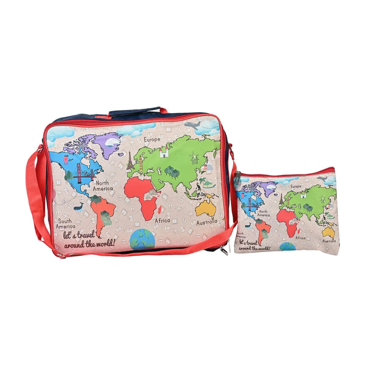 World Map Overnight Bag With Pouch