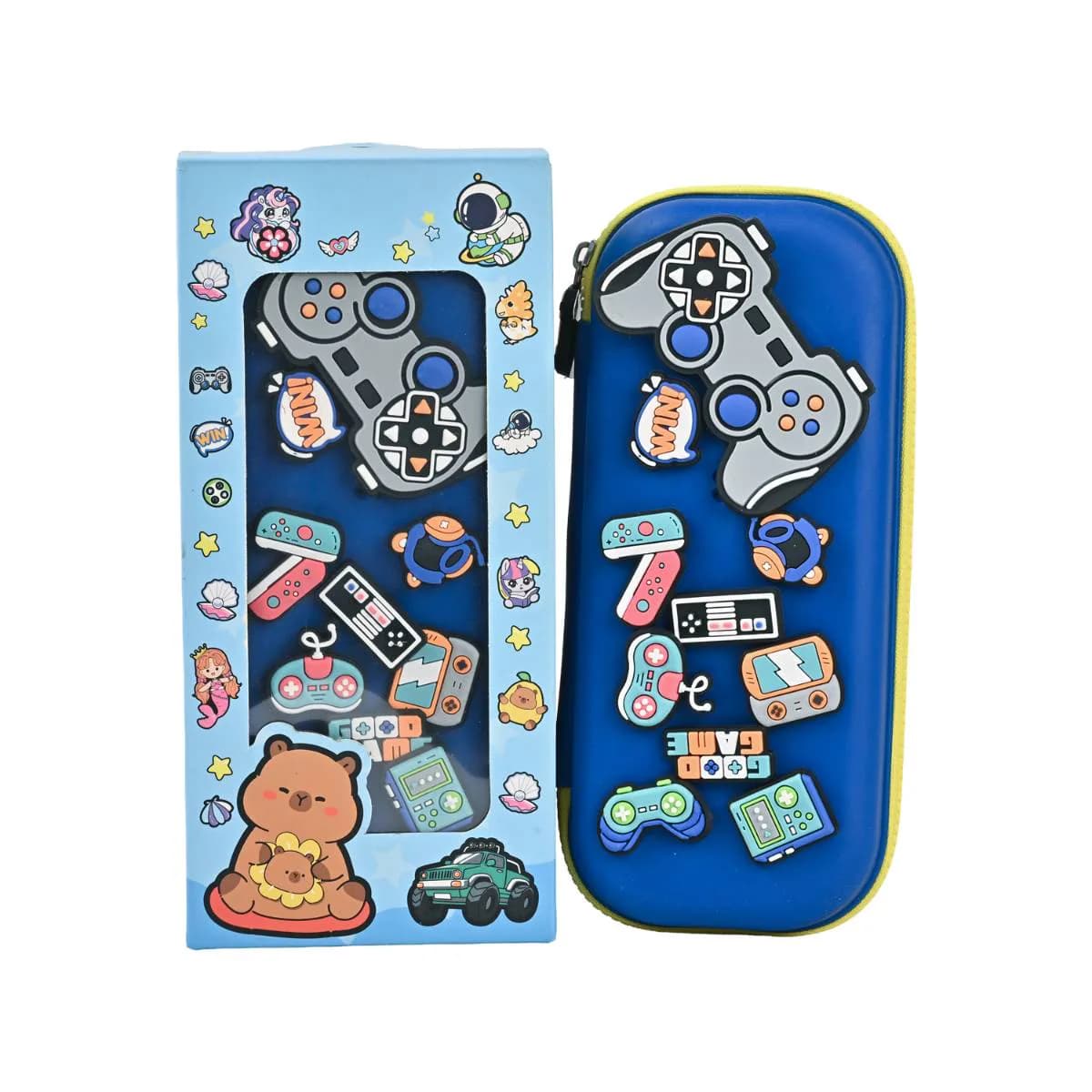 Blue Video Games Small Silicone Pouch with Jibbitz Charms