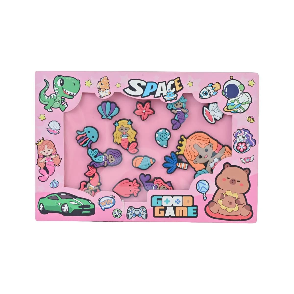 Pink Mermaid Big Silicone Pouch with Jibbitz Charms