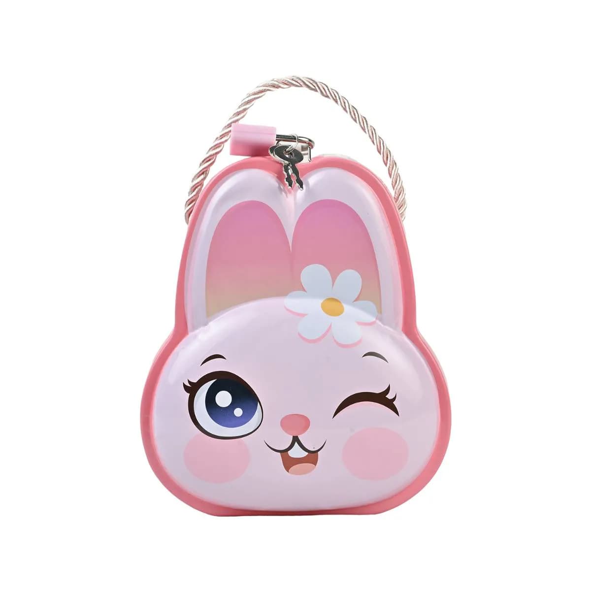 Pink Rabbit Metal Money Box With Lock & Key