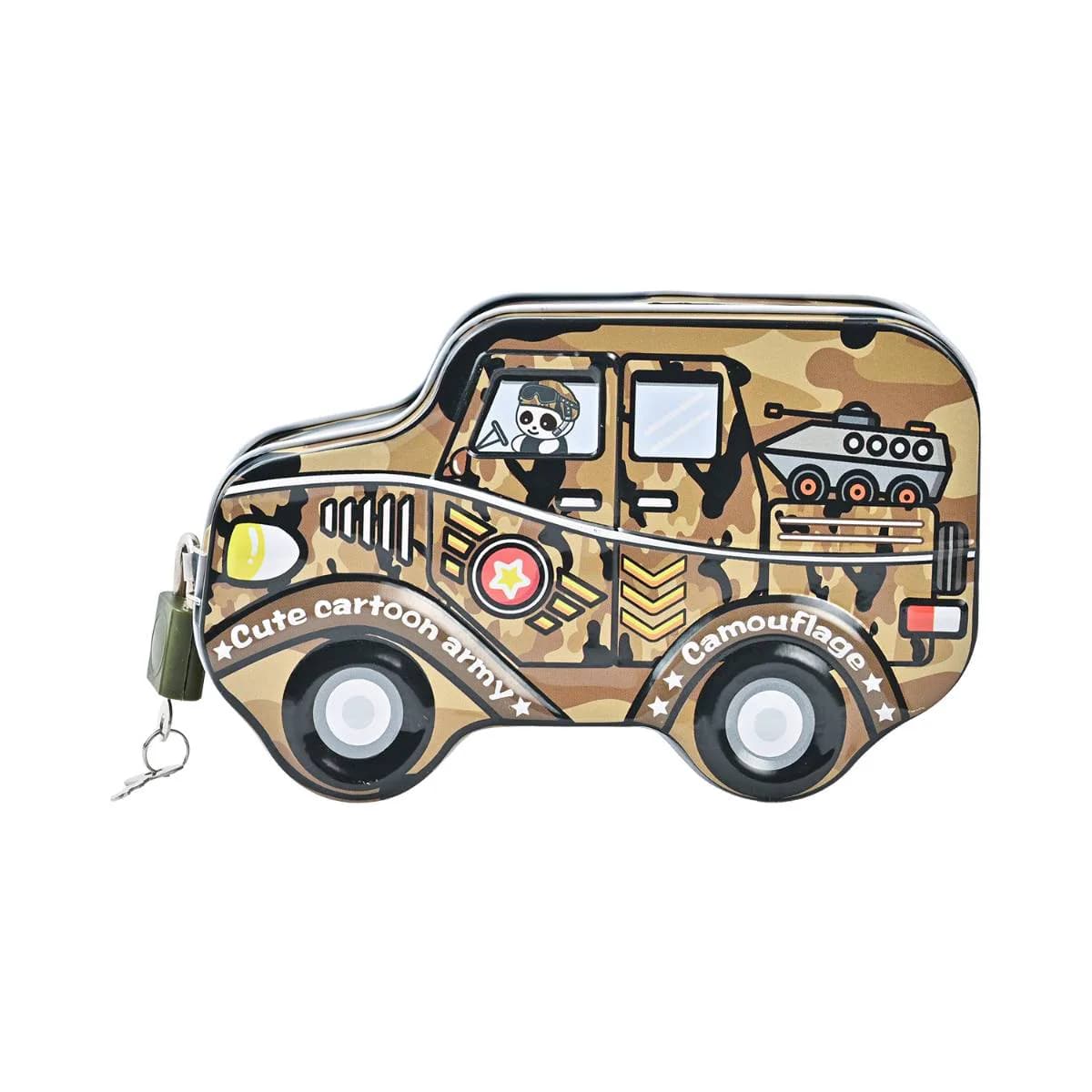 Yellow Car Metal Money Box With Lock & Key